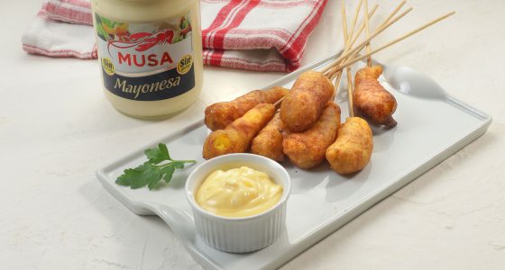 Langostinos en gabardina con mayonesa a la miel