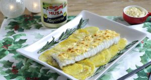 Recetas Bacalao gratinado con mayonesa de pera