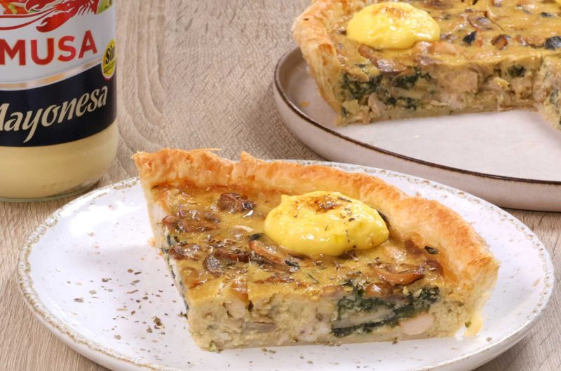 Quiche de pollo y champiñones