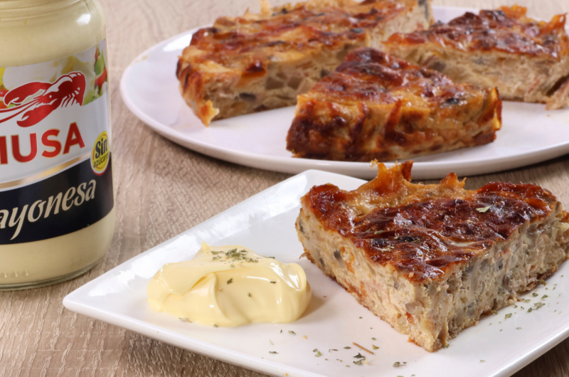 Pastel de jamón y champiñones
