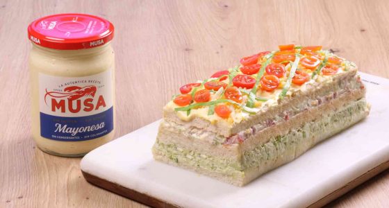 Pastel salado de aguacate, pollo y atún con Mayonesa Musa